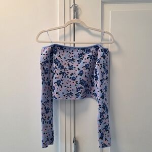 Zara Floral Off-Shoulder Crop Top - Purple and Blue